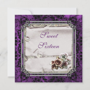Gothic Roses & Black Damask Sweet 16 Invitation
