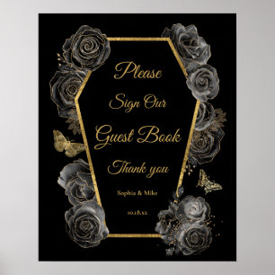 Gothic Roses Coffin Wedding Guest Book Table Sign