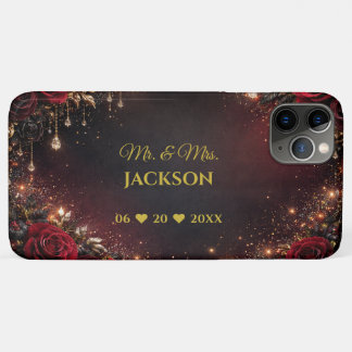 Gothic Roses Couples Name & Wedding Date iPhone 11 Pro Max Case