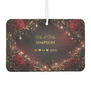 Gothic Roses Couples Names & Wedding Date Car Air Freshener