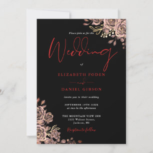 Gothic Roses Floral Black And Red Wedding Invitation