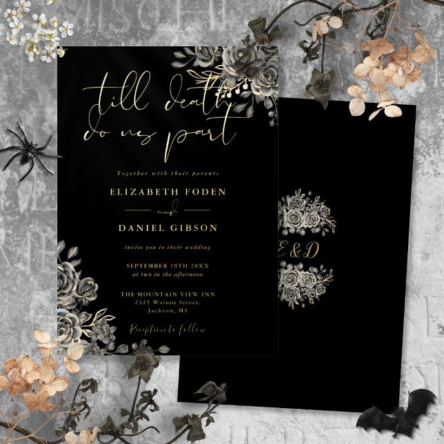 Gothic Roses Floral Wedding Black And Gold (Gothic Roses Floral Wedding Black And Gold Foil Invitation)