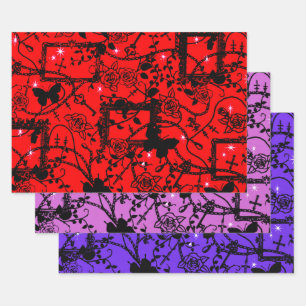 Gothic Roses Frames And Butterflies Wrapping Paper Sheet