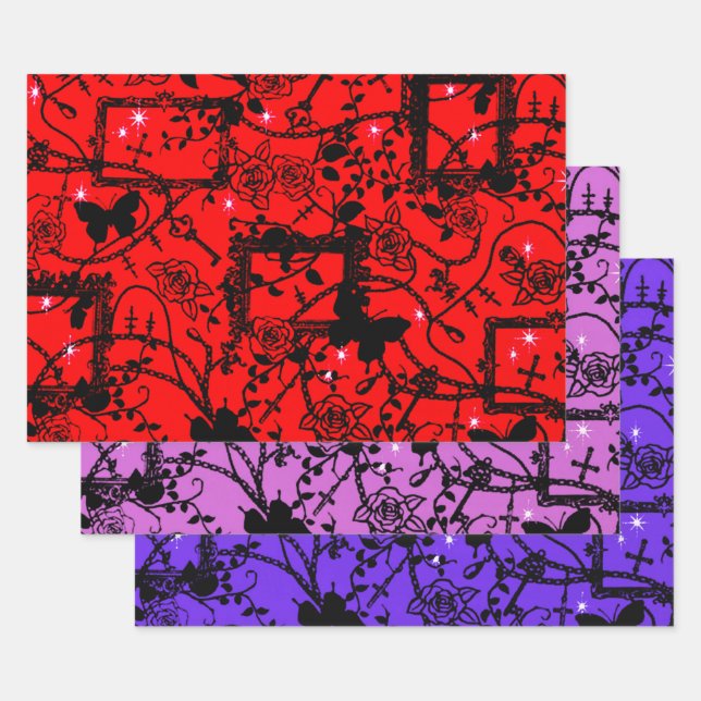 Gothic Roses Frames And Butterflies Wrapping Paper Sheet (Set)