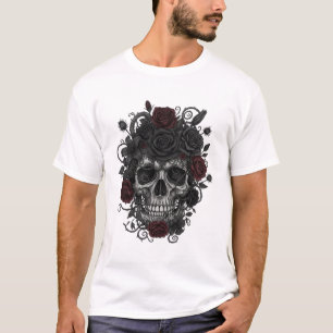 Gothic Roses Skull – Día de los Muertos Art T-Shirt