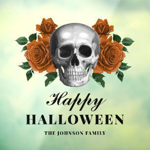 Gothic Roses & Skull Happy Halloween Window Cling