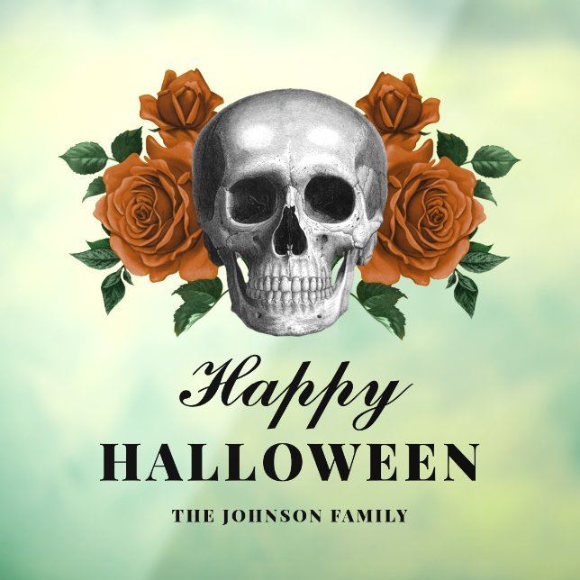  Gothic Roses & Skull Happy Halloween  Window Cling (Sheet 3)