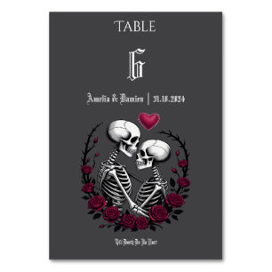 Gothic Roses Till Death Skeleton Couple Wedding Table Number