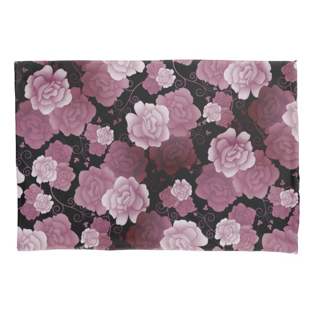Gothic Roses & Vines in Muted Purple & Black Pillowcase (Front)