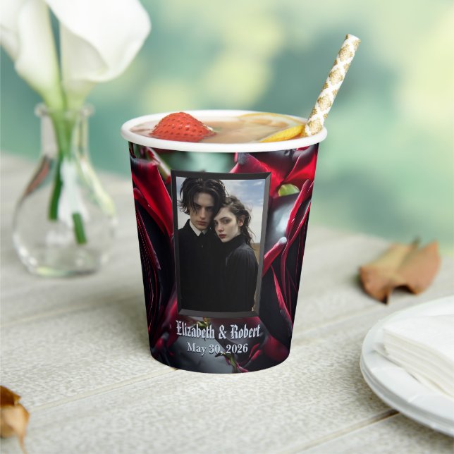 Gothic Roses Wedding Paper Cups (Insitu)