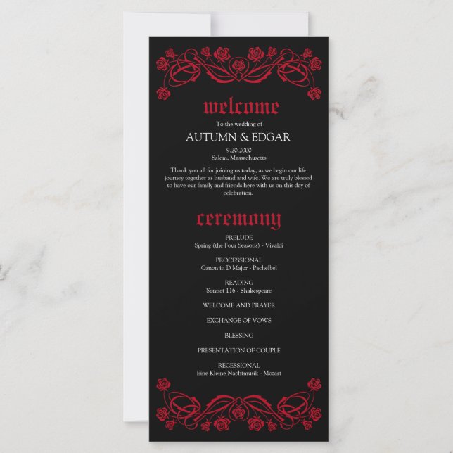Gothic Roses Wedding Program (Front)