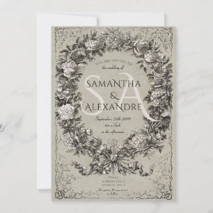 Gothic Royal Mediaeval Floral Rose Wreath Wedding Invitation