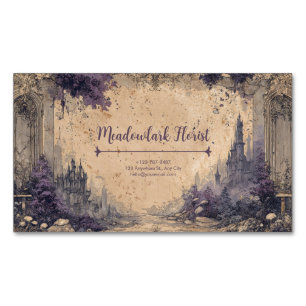 Gothic Ruin Castle Purple Panorama Vintage Magnetic Business Card