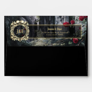 Gothic Ruins Floral Black And Gold Return Address Envelope