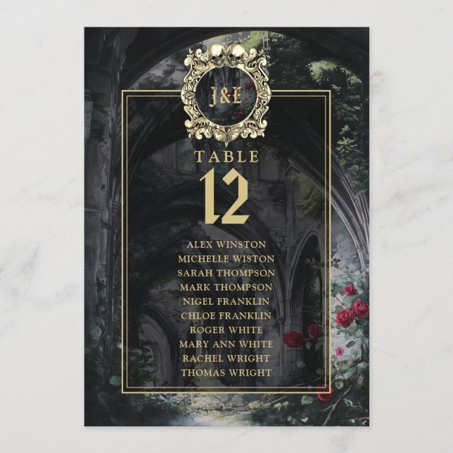 Gothic Ruins Floral Table Number Seating Chart (Front)