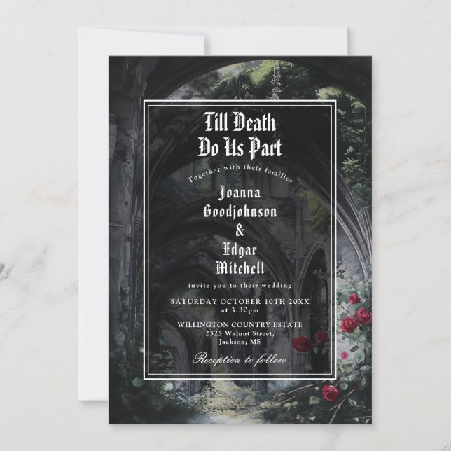 Gothic Ruins Roses All In One QR Code Wedding Invitation (Front)