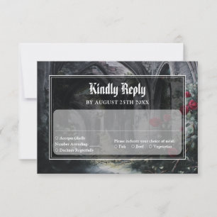 Gothic Ruins Roses Floral Monogram Wedding RSVP Card