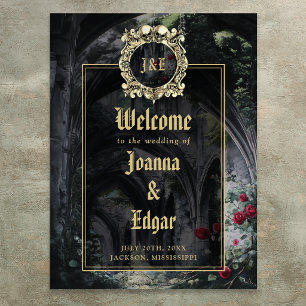 Gothic Ruins Wedding Black And Gold Welcome Sign