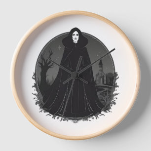 Gothic Salem Witch at Midnight Clock