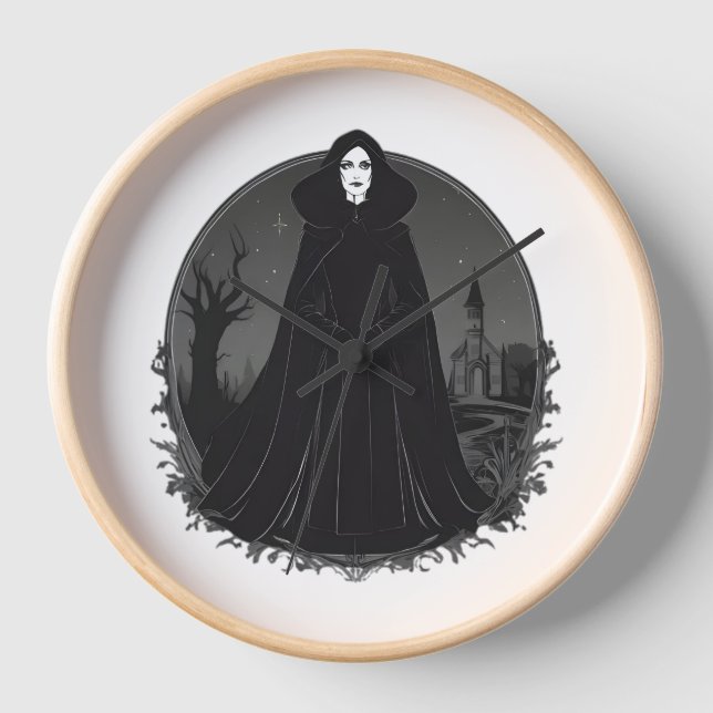 Gothic Salem Witch at Midnight Clock (Front)