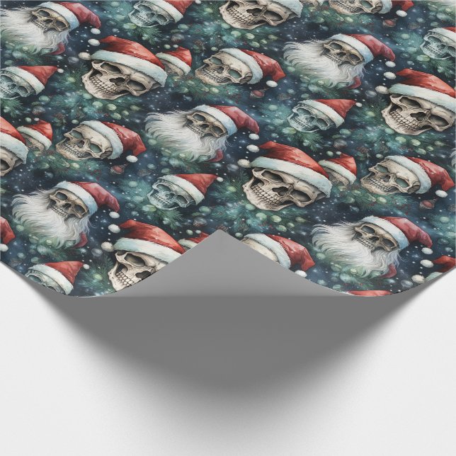 Gothic Santa Hats Green and Red Alternative Xmas Wrapping Paper (Corner)