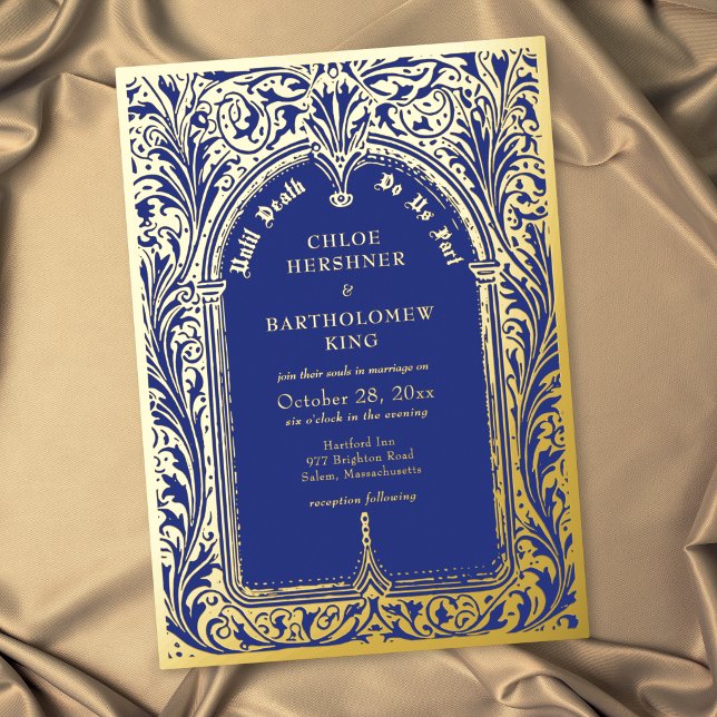 Gothic Sapphire Blue Mediaeval Until Death Wedding (Gothic Sapphire Blue Medieval Until Death Wedding Foil Invitation)