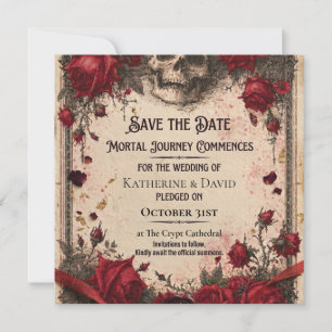 Gothic Save the Date Template with Skull and Roses