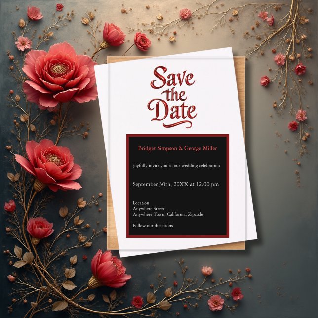 Gothic Save the Date – transparant red Metallic  Acrylic Invitations (Creator Uploaded)