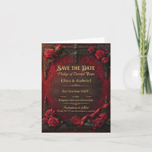Gothic Save the Date with Red Rose and Wax Seal Invitation