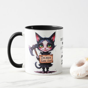 Gothic Scary Psycho Cute Cat With Axe Mug