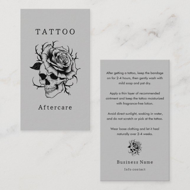 Gothic Scary Skull Tattoo Aftercare Instructions Business Card (Front/Back)