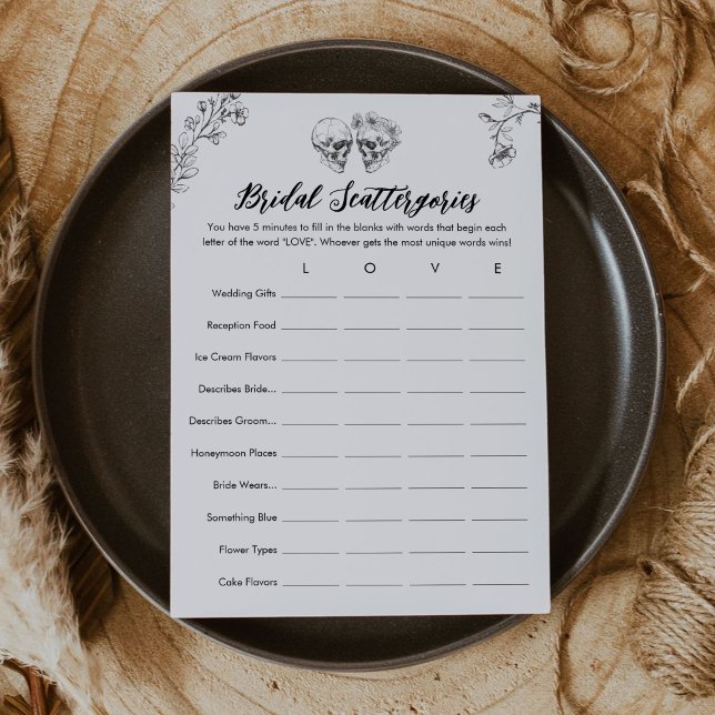 Gothic Scattergories Bridal Shower Game Card (Creator Uploaded)