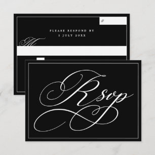Gothic Script Old Money Black White Wedding RSVP Card