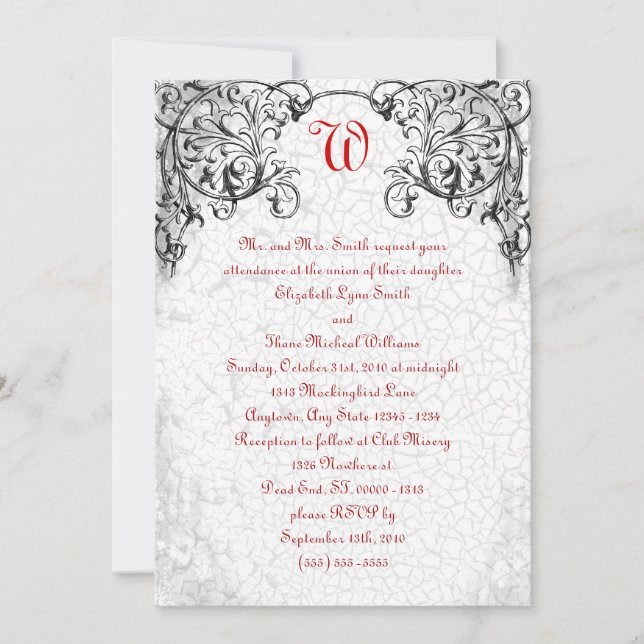 Gothic Scroll Monogram Wedding Invitation (Front)