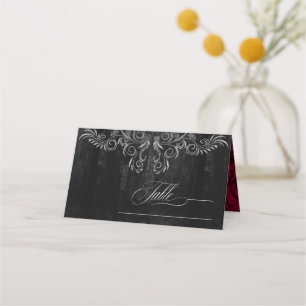 Gothic Scrollwork Wedding Table Burgundy ID866 Place Card