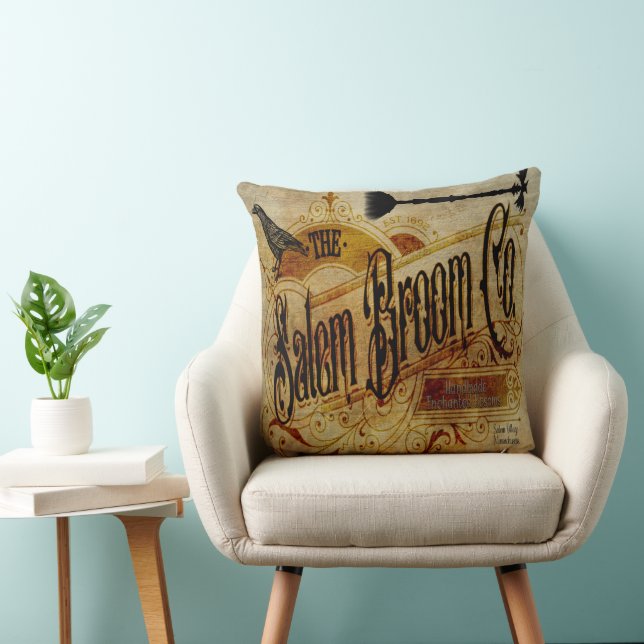 Gothic Seasonal Salem Broom Co. Throw Pillow (Chair)