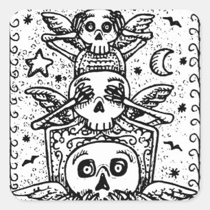 GOTHIC SEE NO EVIL, CEMETERY SKELETON STICKERS Squ