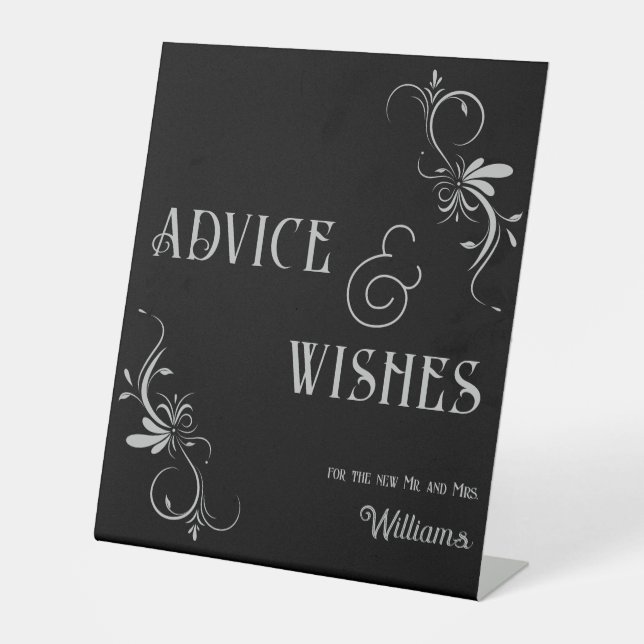 Gothic Silver Advice & Wishes Whimsigoth Wedding Pedestal Sign (Front)