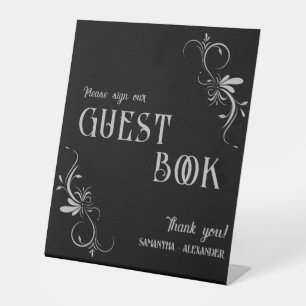 Gothic Silver Grey Whimsigoth Wedding Guest Book Pedestal Sign