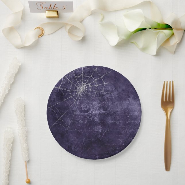 Gothic Silver Web Distressed  Paper Plate (Wedding)