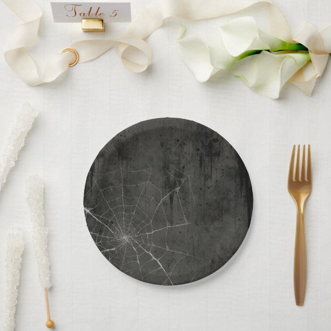 Gothic Silver Web Distressed  Paper Plate (Wedding)