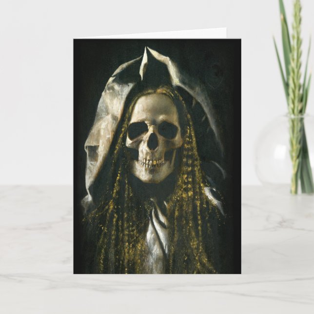 Gothic Skeletal Ghost Greetings Card (Front)