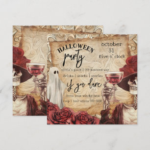 Gothic Skeleton and Ghost Victorian Halloween  Invitation