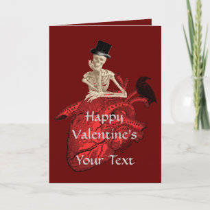 Gothic skeleton and heart valentines day holiday card