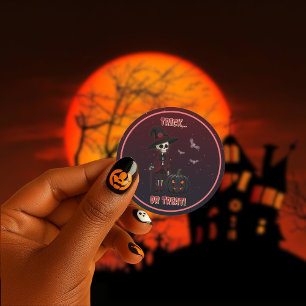 Gothic Skeleton and Pumpkin Halloween Sticker