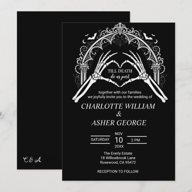 Gothic Skeleton Arch Halloween Wedding Invitation (Front/Back)