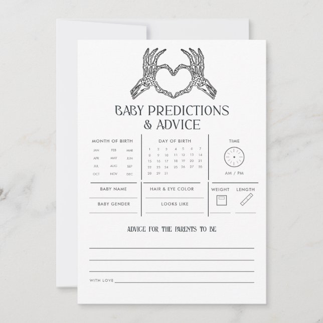 Gothic Skeleton Baby Predictions Advice Game Card (Front)