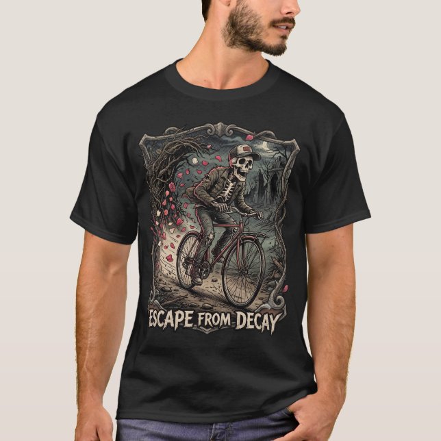 Gothic Skeleton Bicycle Macabre T-Shirt (Front)