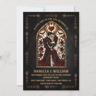 Gothic Skeleton Bride Groom Stained Glass Wedding Invitation