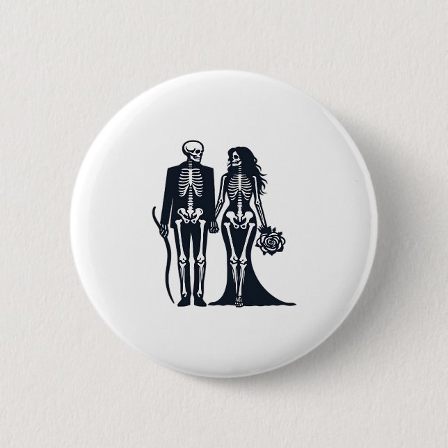 Gothic Skeleton Bride & Groom – Till Death Do Us P 6 Cm Round Badge (Front)